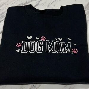 New Dog Mom Black Embroidered Sweatshirt with Pink and White Accents
